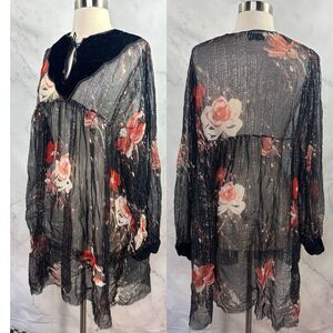 Vtg 1970s Phool Indian Boho Dress By Her Excellency Size M Metallic Floral 70s *